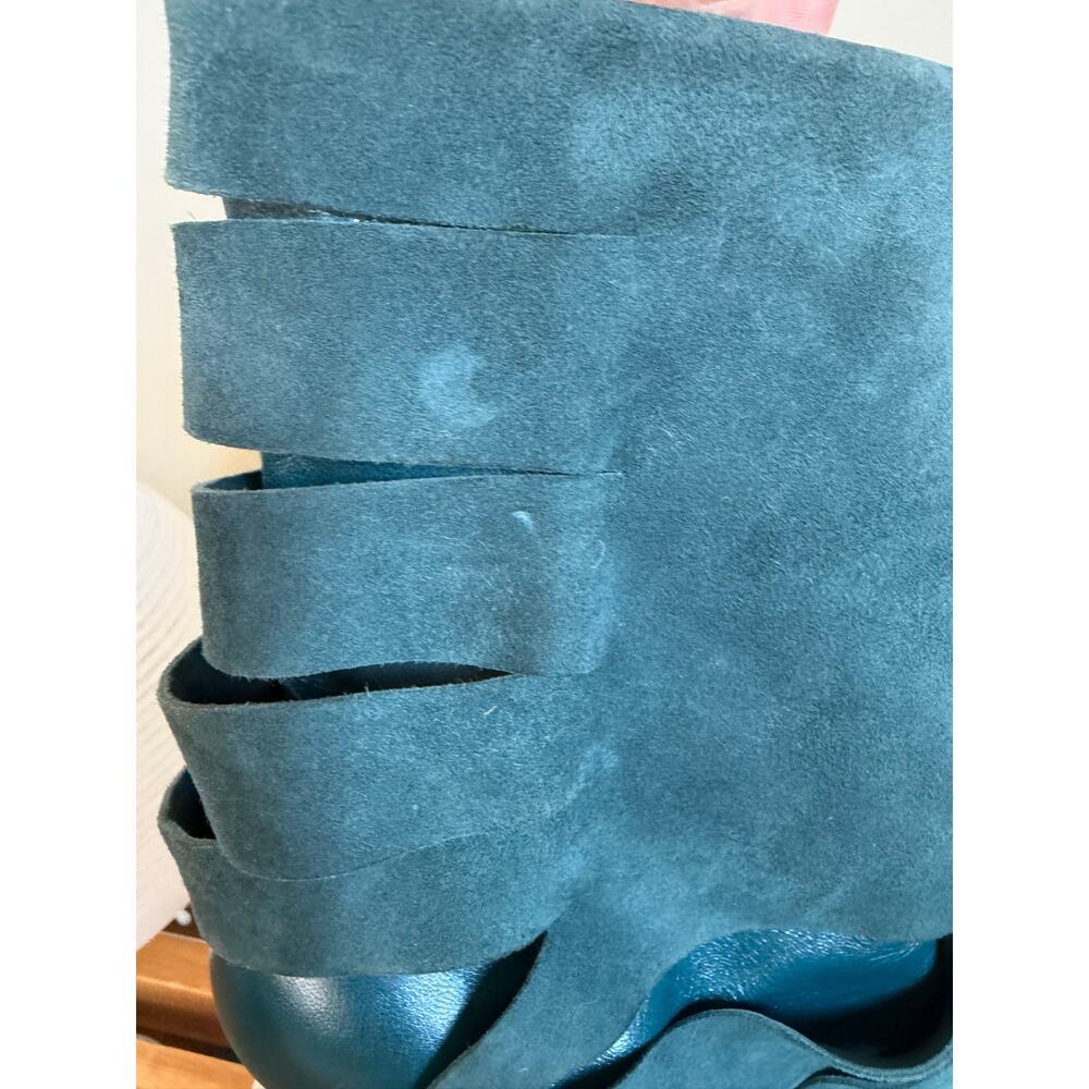 Vintage Christian Dior Galliano Era Teal Leather & Suede Cutout Ankle Boots - Picture 3 of 8